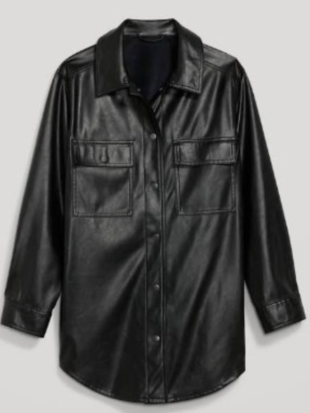 Old Navy Faux-Leather Shacket Black Pockets, Snap buttons, Biker western, XSP